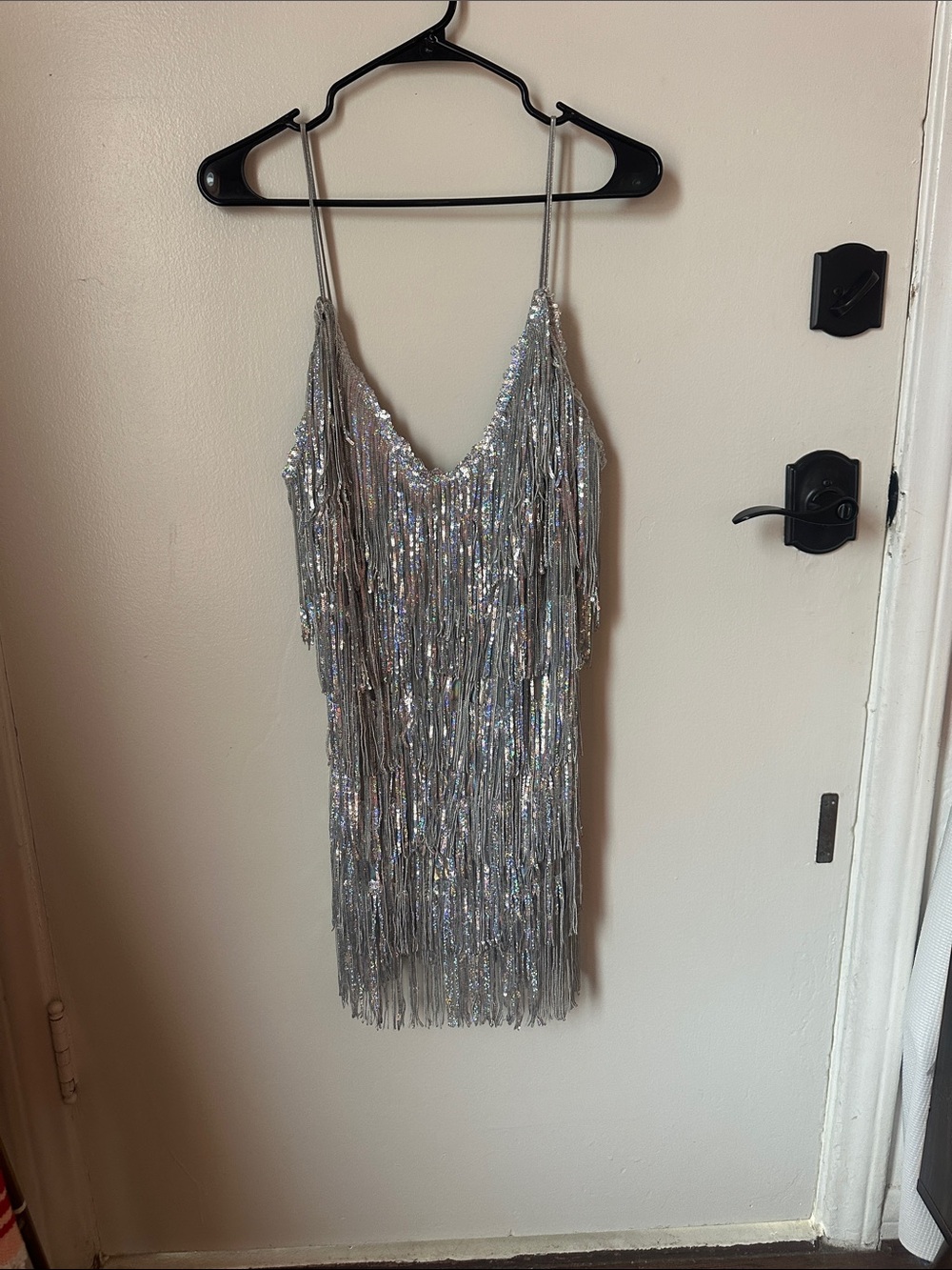 Silver Sequin Fringe Slip Dress - Sparkling Party Dress with shorts